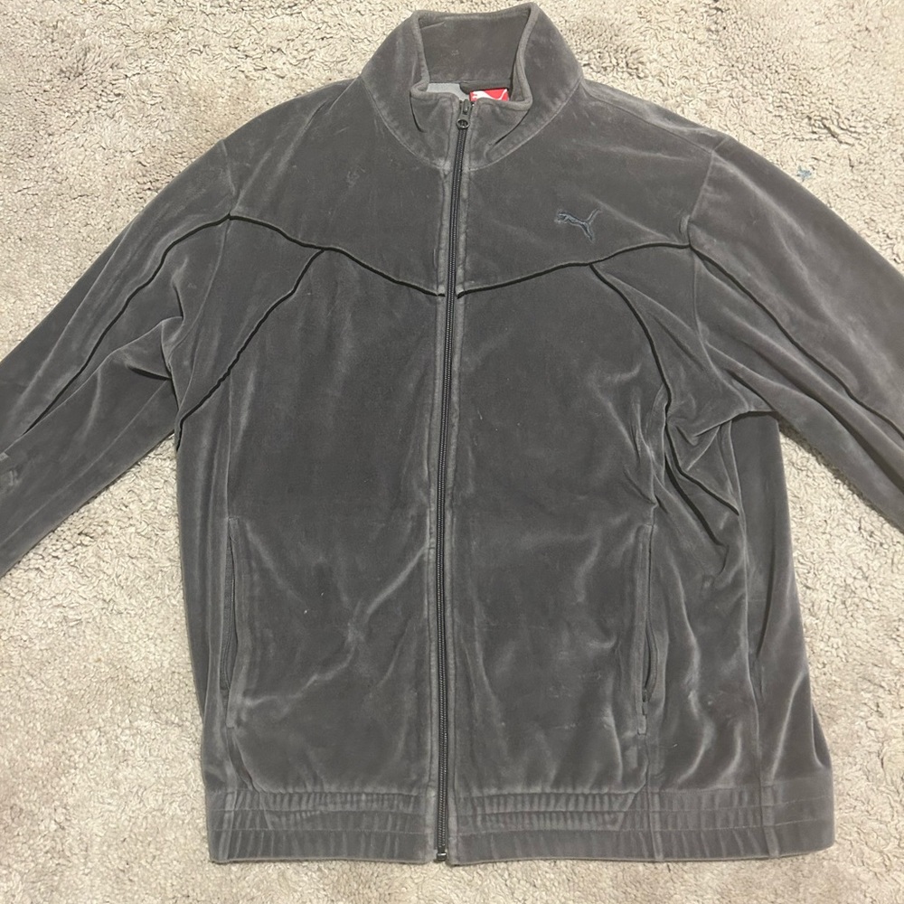 Mens Vintage PUMA Team CSC RIIS Cycling Thick Fleece Jacket - Light Grey Large